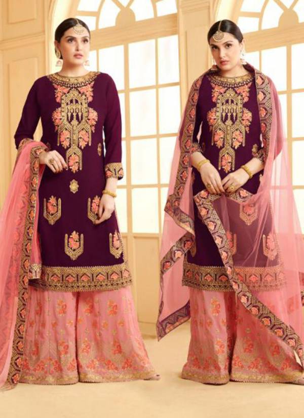 Miss World Faux Georgette Wedding Designer Hand and Embroidered work Sharara Suit Collection 3318-3321